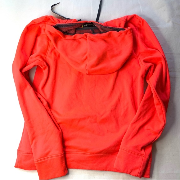 Under Armour, Semi-Fitted, Neon Red Orange, Hooded Sweatshirt. - Picture 7 of 10